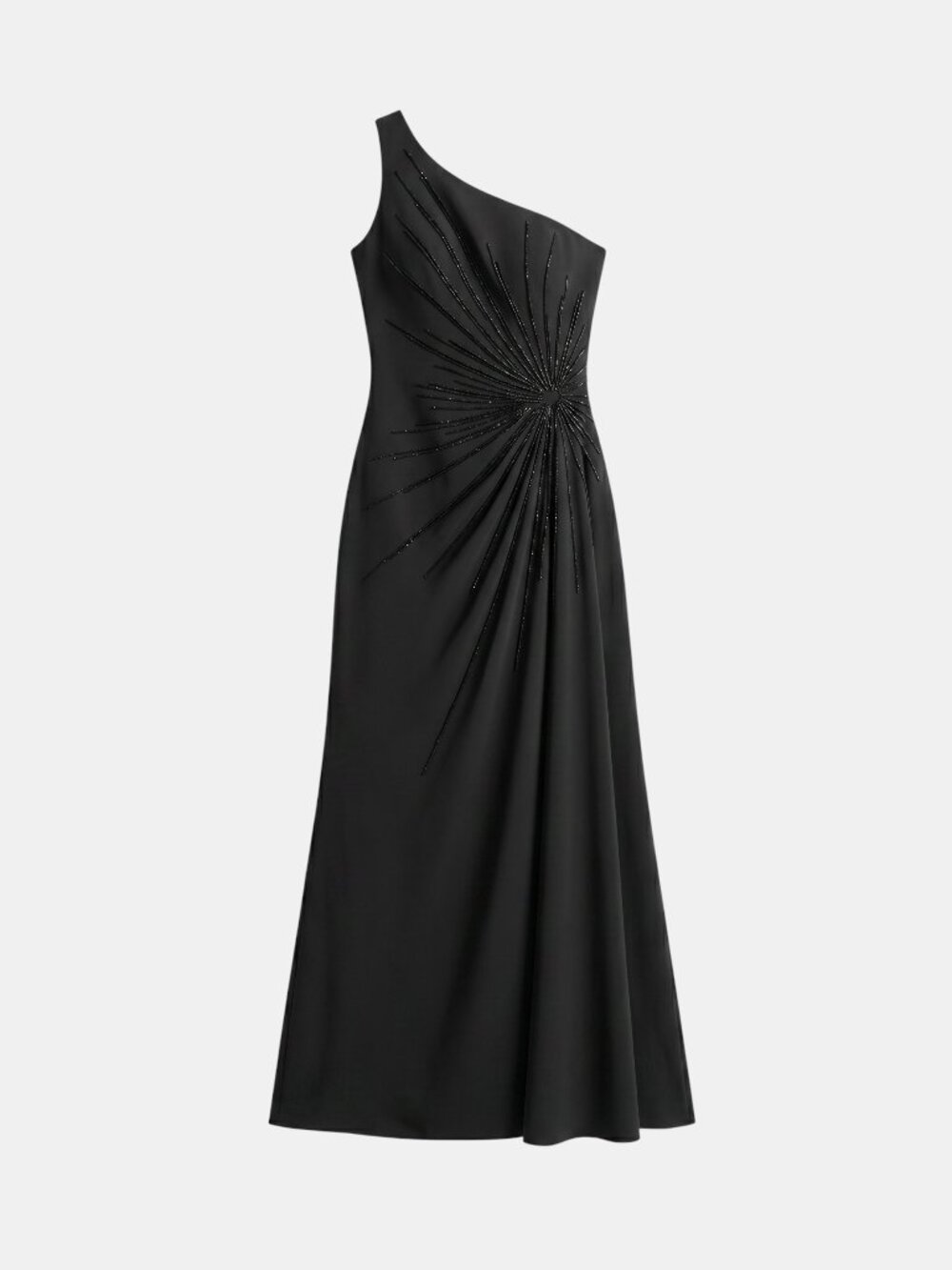 Nikki Lavis Black One Shoulder Beaded Starburst Evening Gown Dress Size 12